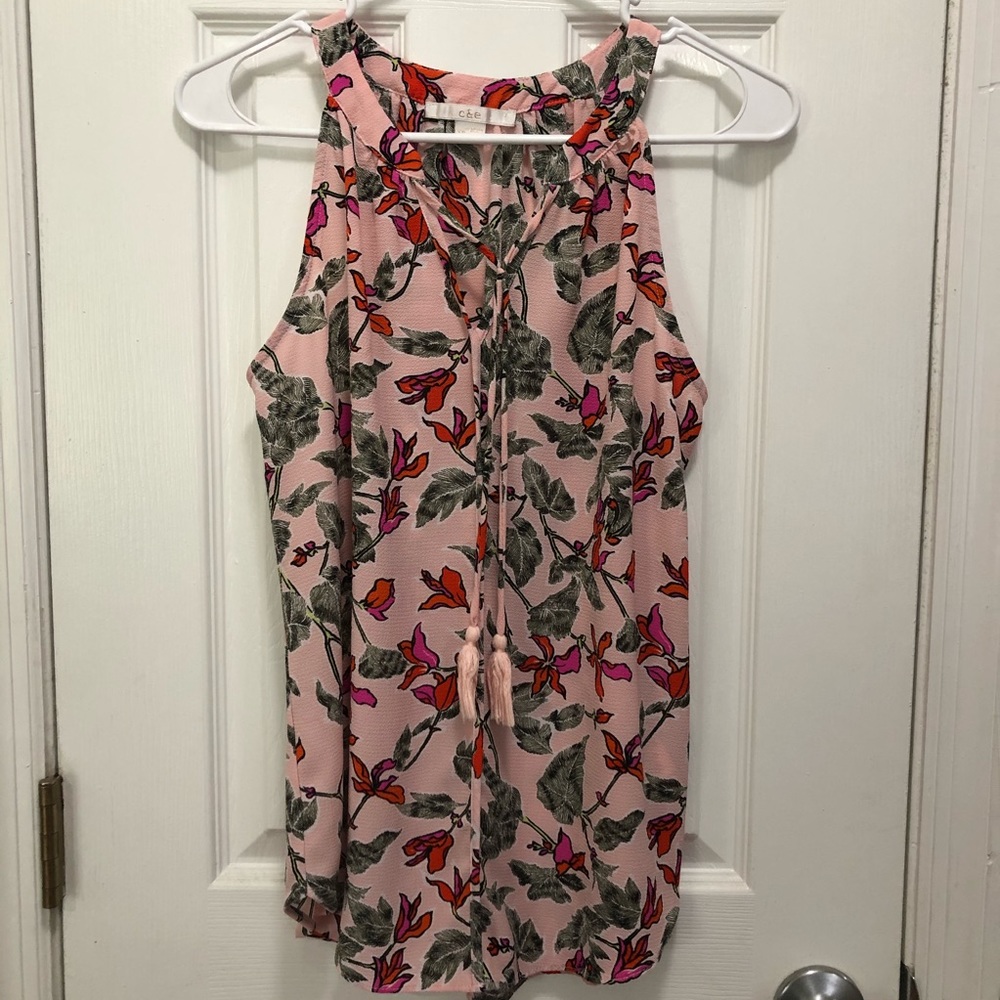 Floral tank with tassel ties